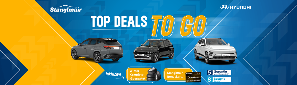Top Deals To Go Hyundai. Abgebildet sind drei Hyundai-Modelle