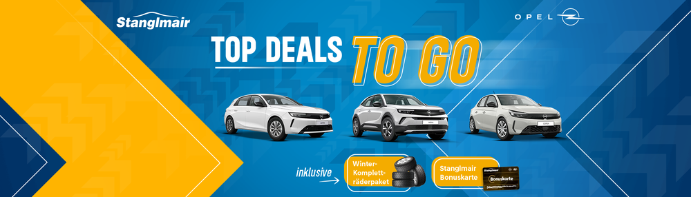 Opel Top Deals to go. Abgebildet sind drei Opel-Modelle